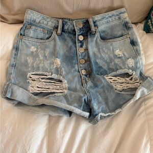 Signature Button-Fly Light Blue Jean Shorts